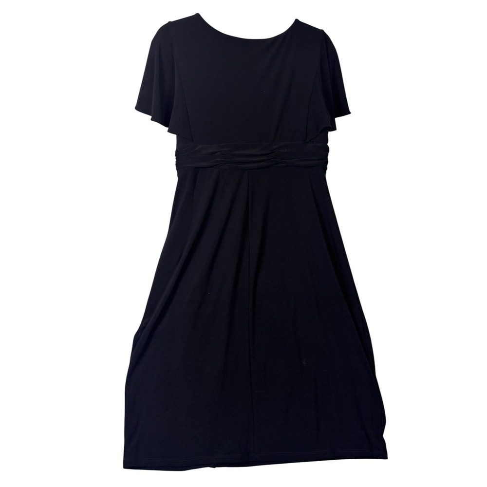Chadwicks Shape Benefits Dress Womens 10 Black Ruched Flutter Sleeve V-Neck LBD‎